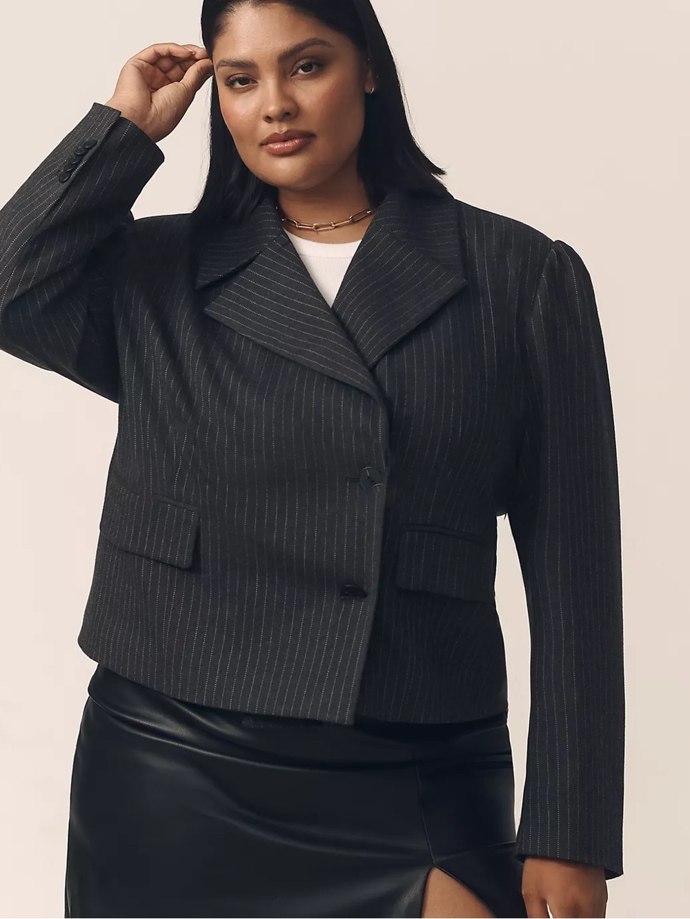 Anthropologie Maeve 80s Boxy Blazer Jacket Gray Pinstripe XL